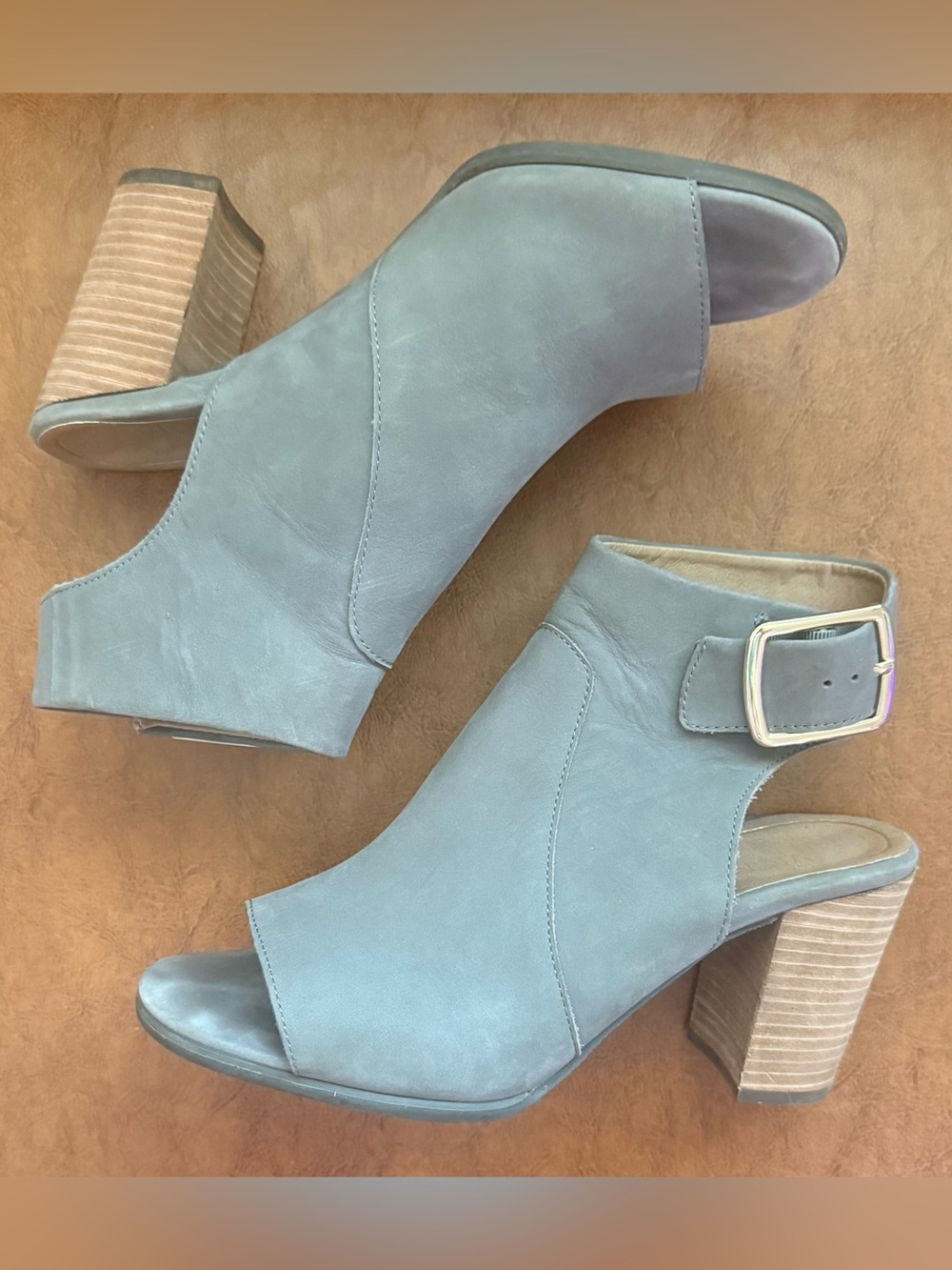 Vionic Blakely Grey Leather Open Toe Slingback Block Heel Booties Size 8.5 - Picture 5 of 11